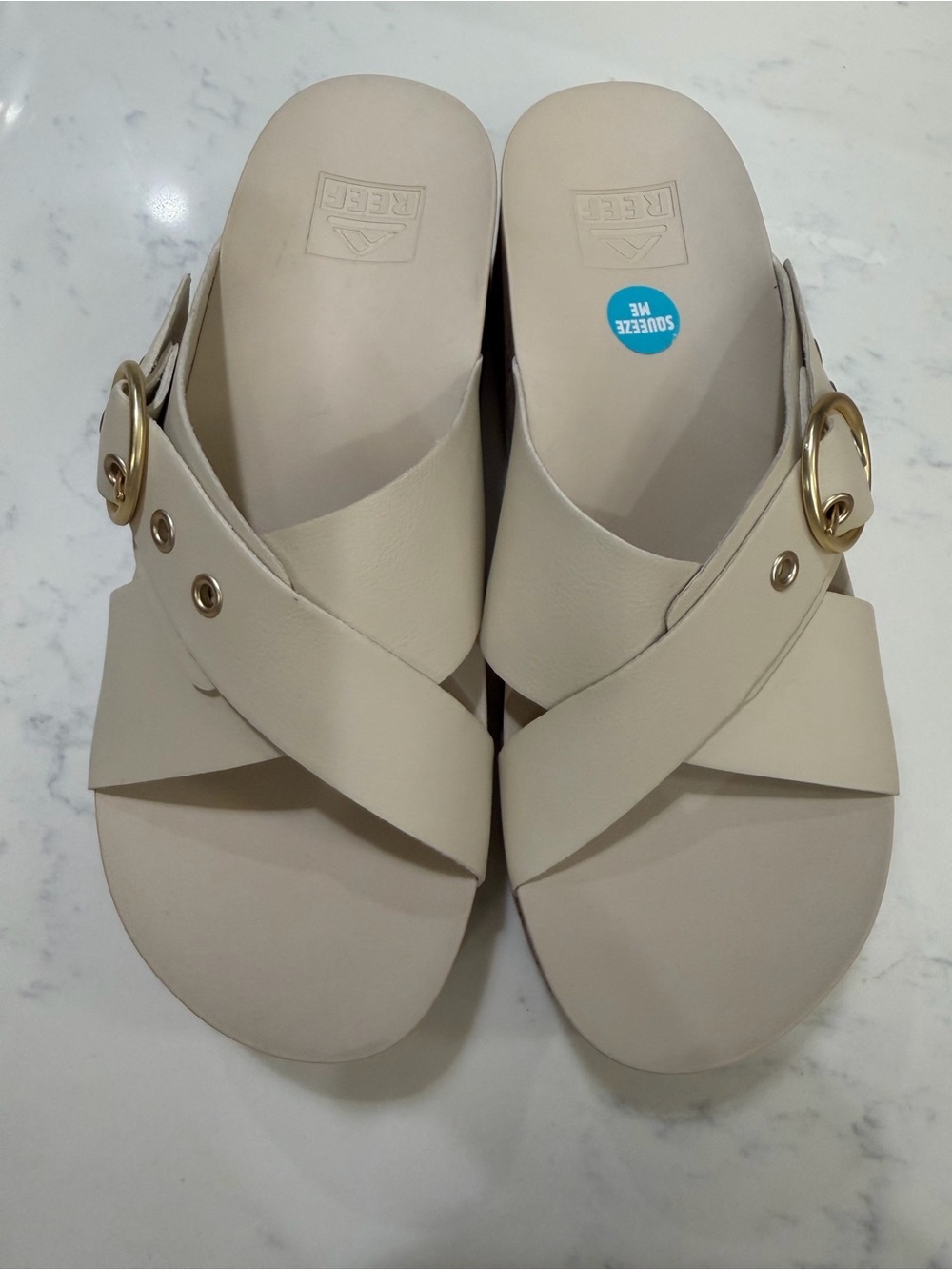 Reef Cream Cork Wedge Sandals with Gold Ring